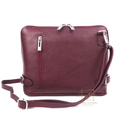 Rectangular Structured Italian Grain Leather Crossbody Bag with Adjustable Straps