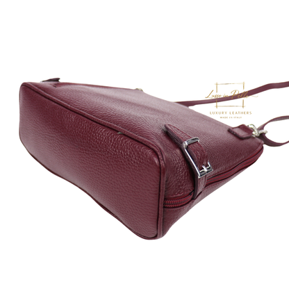 Rectangular Structured Italian Grain Leather Crossbody Bag with Adjustable Straps
