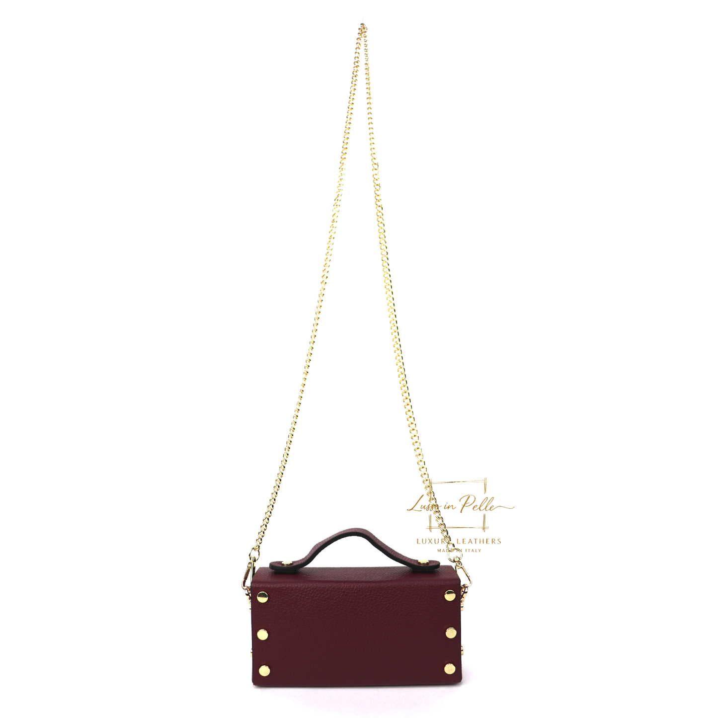 Small Genuine Leather Satchel Bag with Top Handle and Chain Straps