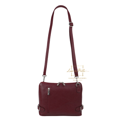 Rectangular Structured Italian Grain Leather Crossbody Bag with Adjustable Straps
