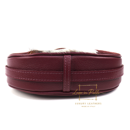 Small Half Moon Genuine Grain Leather Bag with Suede Front & Pony Hair Detail