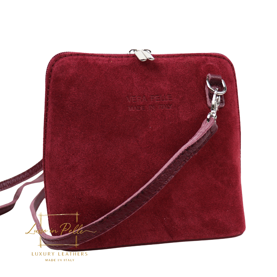 Small Suede Front Grain Leather Handbag with Detachable Straps