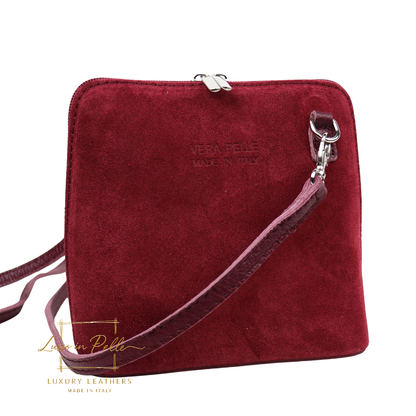Small Suede Front Grain Leather Handbag with Detachable Straps