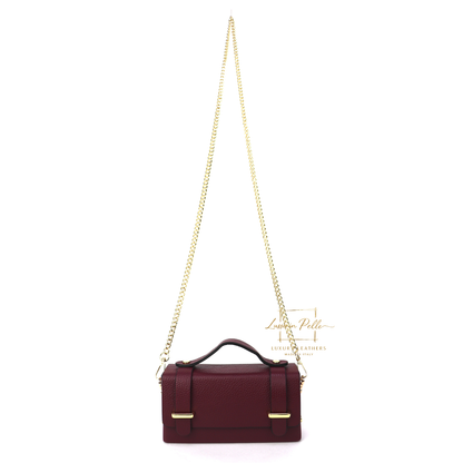 Small Genuine Leather Satchel Bag with Top Handle and Chain Straps