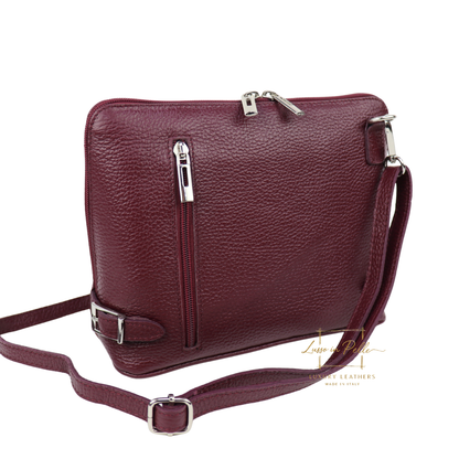 Rectangular Structured Italian Grain Leather Crossbody Bag with Adjustable Straps