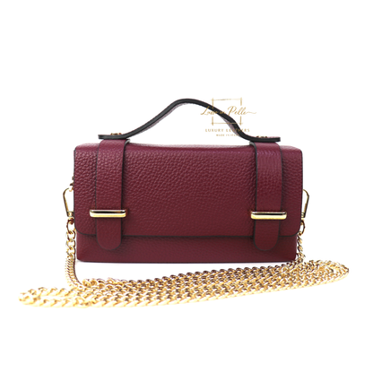 Small Genuine Leather Satchel Bag with Top Handle and Chain Straps