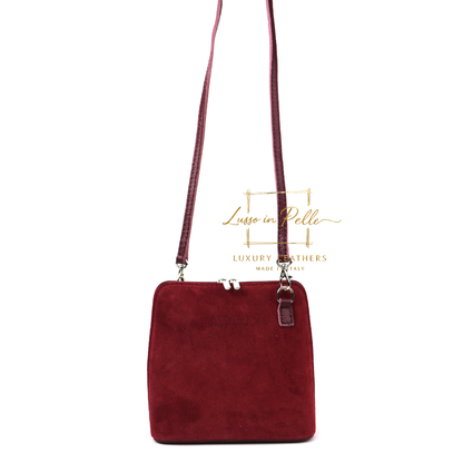 Small Suede Front Grain Leather Handbag with Detachable Straps