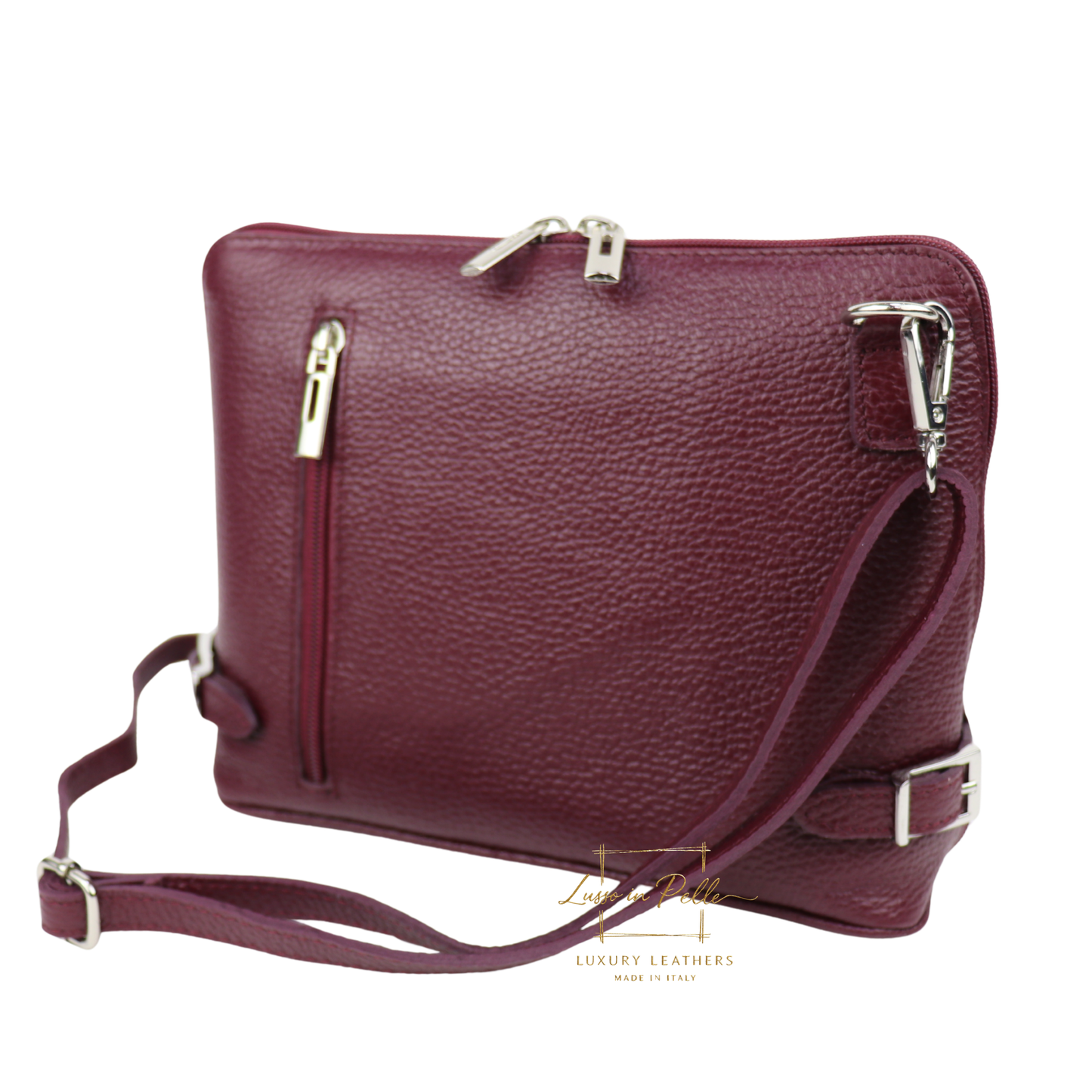 Rectangular Structured Italian Grain Leather Crossbody Bag with Adjustable Straps