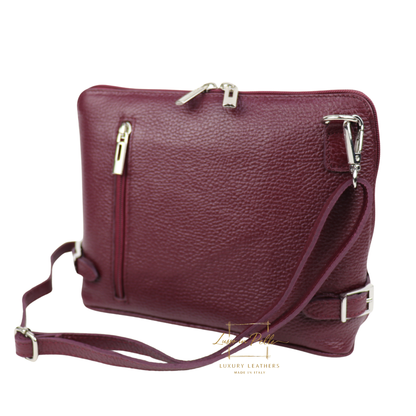 Rectangular Structured Italian Grain Leather Crossbody Bag with Adjustable Straps