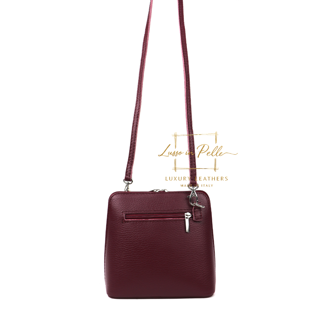 Small Suede Front Grain Leather Handbag with Detachable Straps