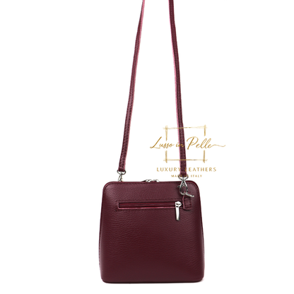Small Suede Front Grain Leather Handbag with Detachable Straps