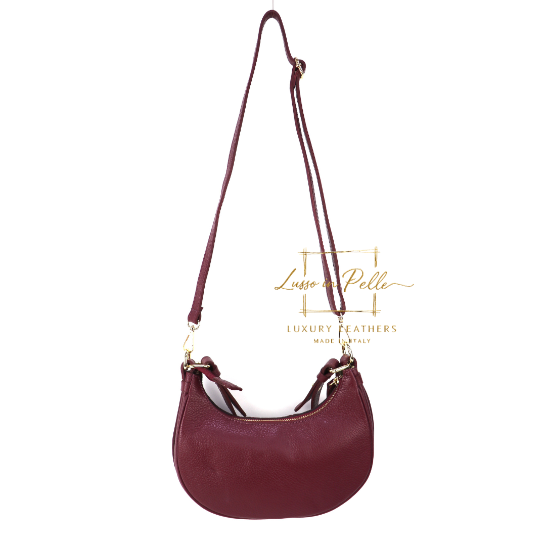 Small Half Moon Genuine Grain Leather Bag with Suede Front & Pony Hair Detail