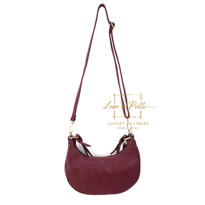 Small Half Moon Genuine Grain Leather Bag with Suede Front & Pony Hair Detail