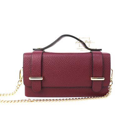 Small Genuine Leather Satchel Bag with Top Handle and Chain Straps