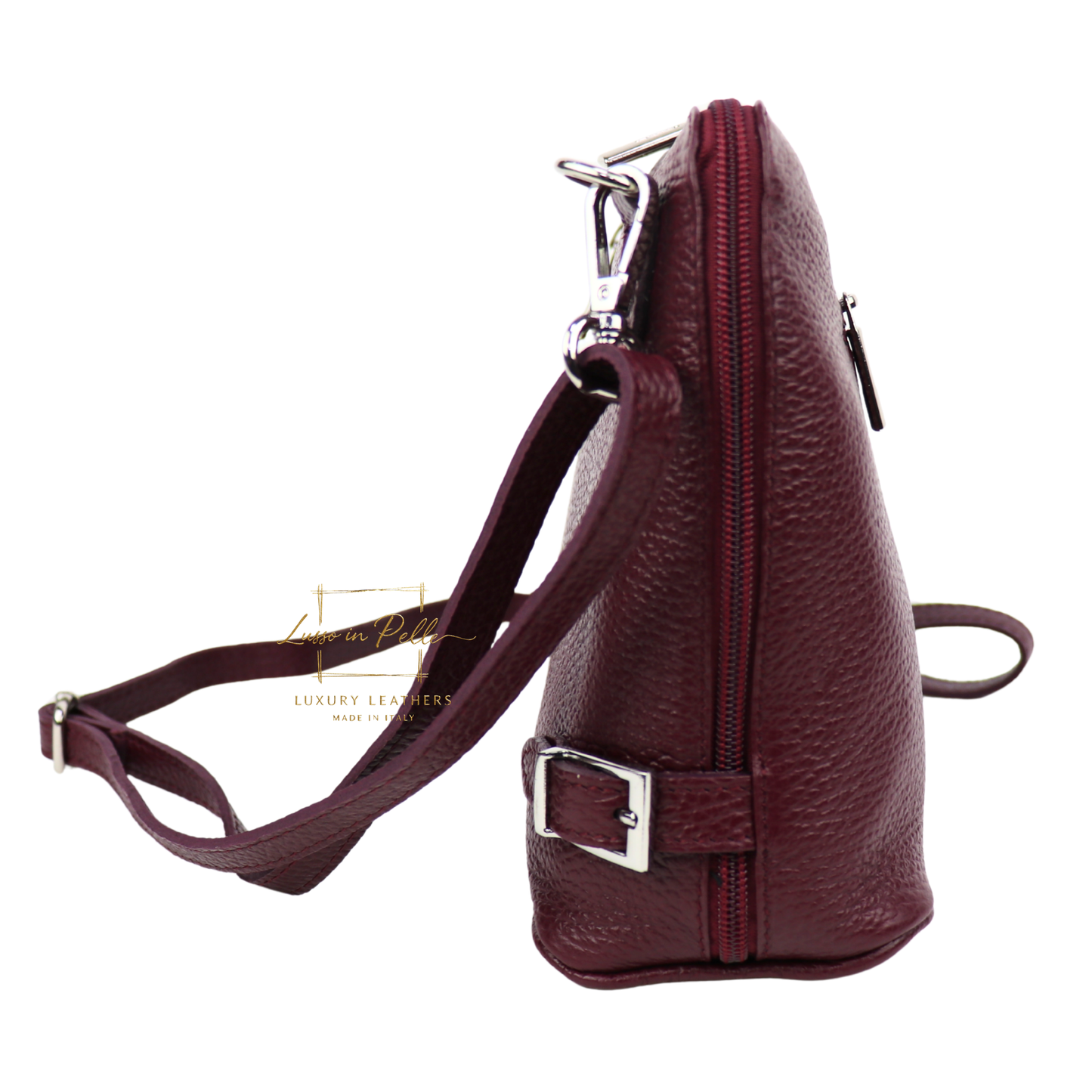 Rectangular Structured Italian Grain Leather Crossbody Bag with Adjustable Straps