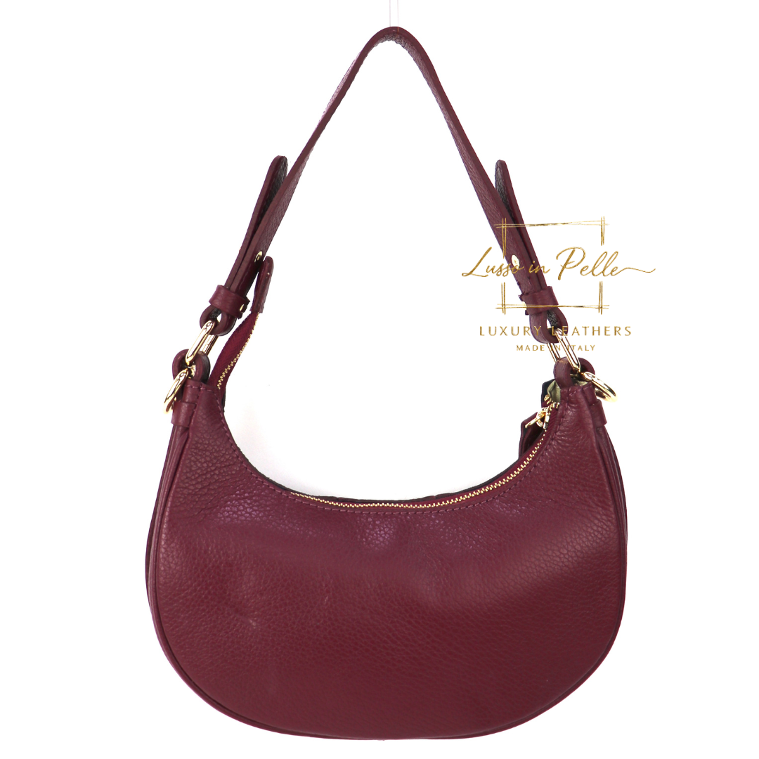 Small Half Moon Genuine Grain Leather Bag with Suede Front & Pony Hair Detail