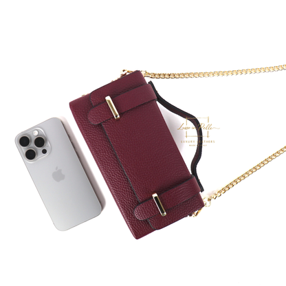 Small Genuine Leather Satchel Bag with Top Handle and Chain Straps