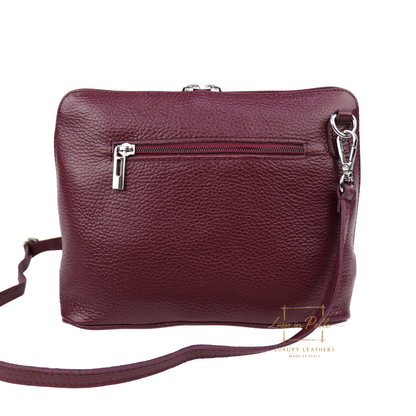 Rectangular Structured Italian Grain Leather Crossbody Bag with Adjustable Straps