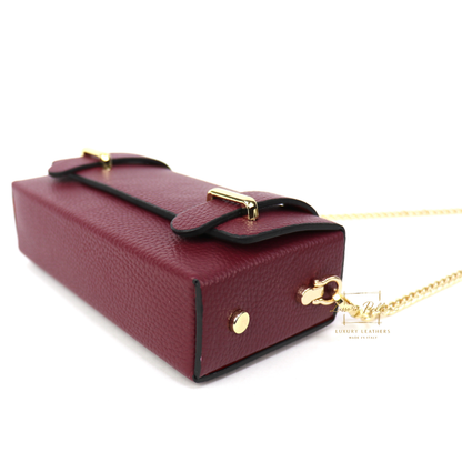 Small Genuine Leather Satchel Bag with Top Handle and Chain Straps