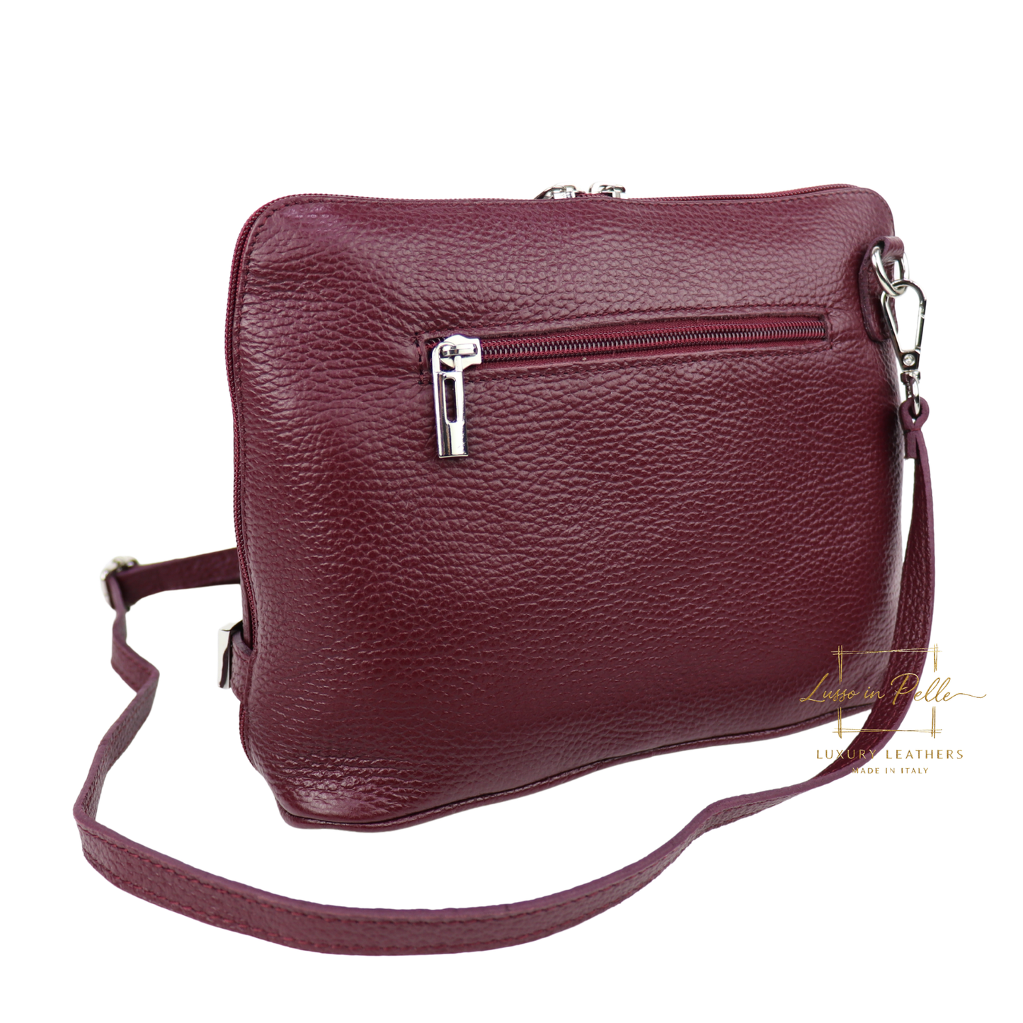 Rectangular Structured Italian Grain Leather Crossbody Bag with Adjustable Straps