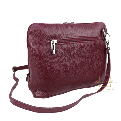 Rectangular Structured Italian Grain Leather Crossbody Bag with Adjustable Straps