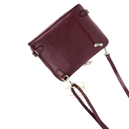 Rectangular Structured Italian Grain Leather Crossbody Bag with Adjustable Straps