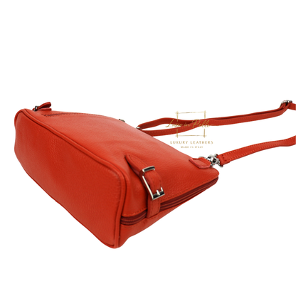 Rectangular Structured Italian Grain Leather Crossbody Bag with Adjustable Straps