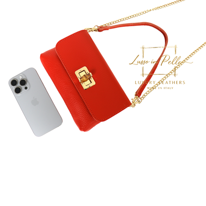 Small Pebbled Leather Clutch/Shoulder/Crossbody Bag with Bamboo-Style Clasp