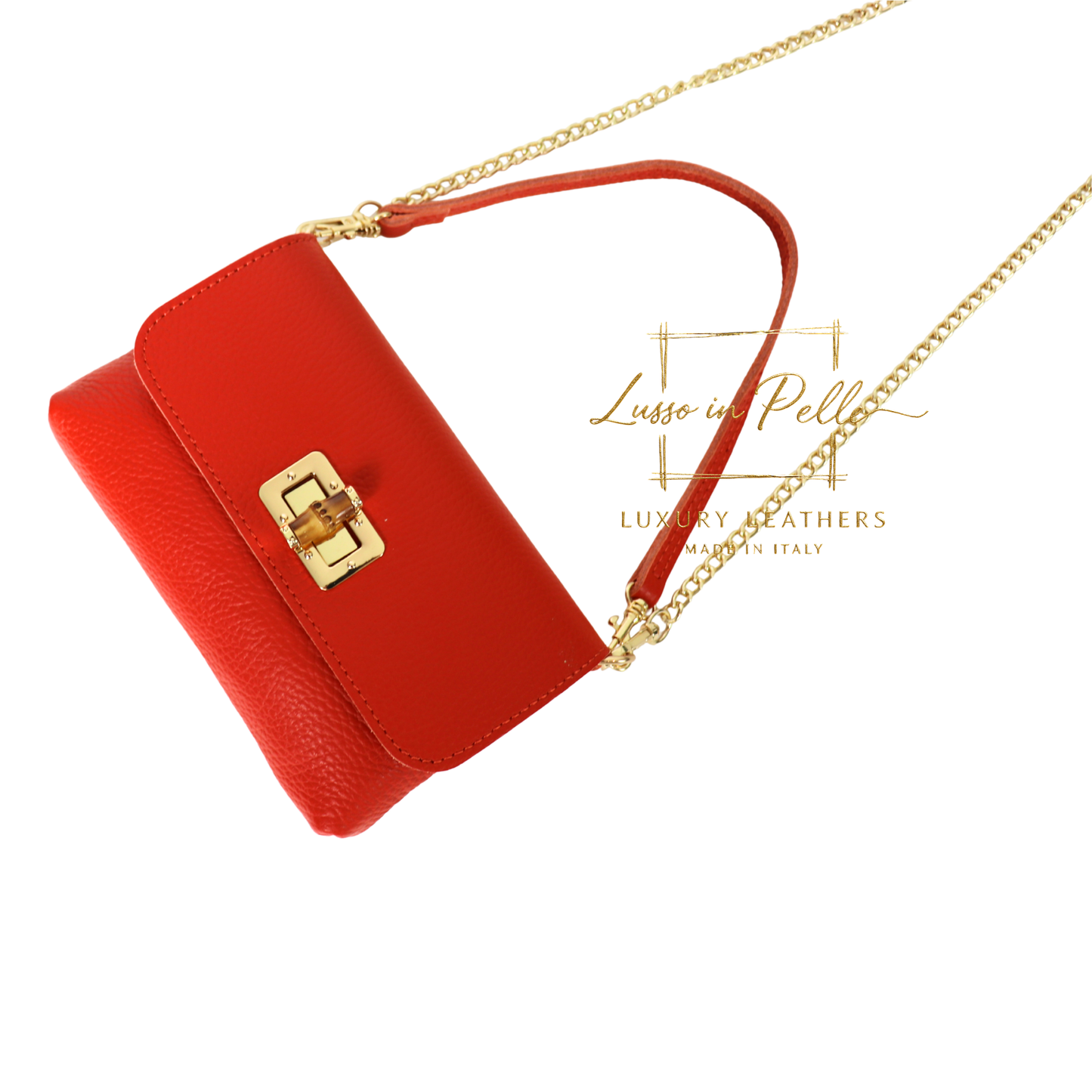 Small Pebbled Leather Clutch/Shoulder/Crossbody Bag with Bamboo-Style Clasp