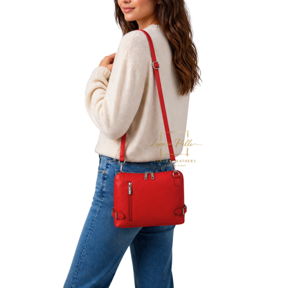 Rectangular Structured Italian Grain Leather Crossbody Bag with Adjustable Straps