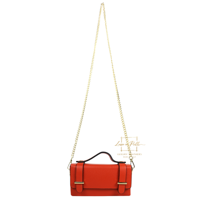 Small Genuine Leather Satchel Bag with Top Handle and Chain Straps