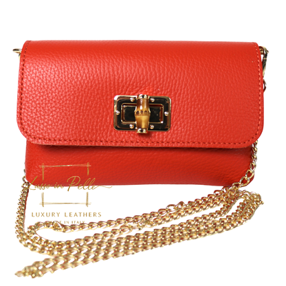 Small Pebbled Leather Clutch/Shoulder/Crossbody Bag with Bamboo-Style Clasp