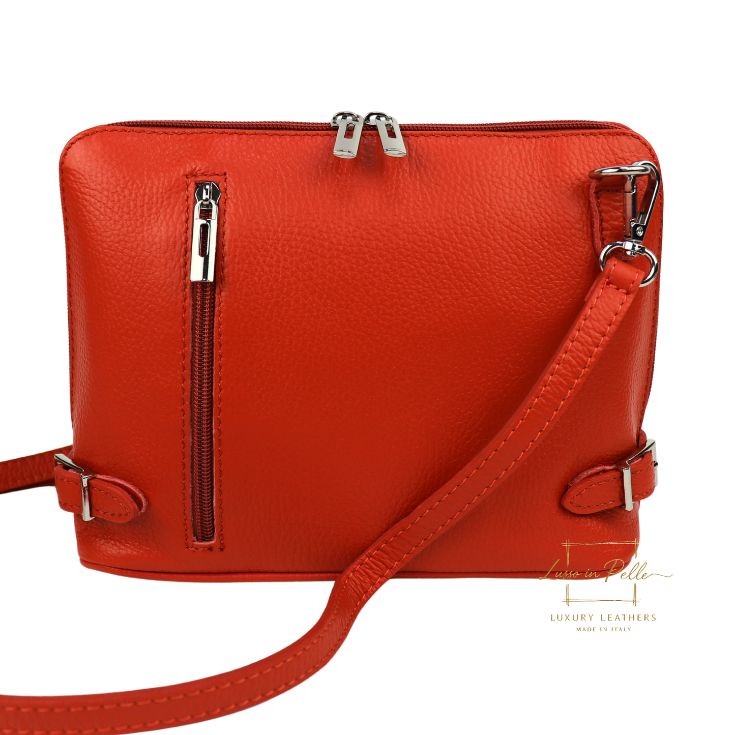 Rectangular Structured Italian Grain Leather Crossbody Bag with Adjustable Straps