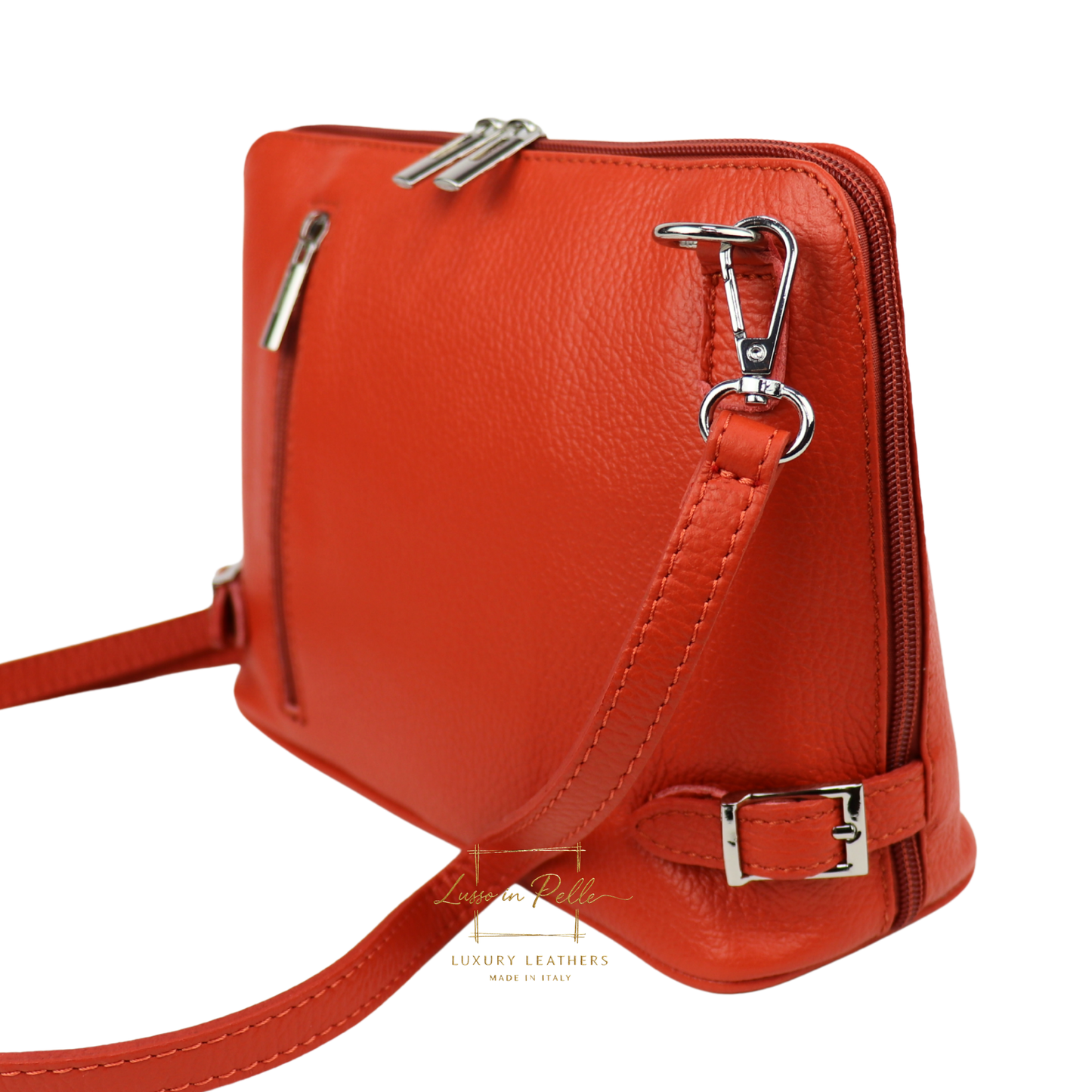 Rectangular Structured Italian Grain Leather Crossbody Bag with Adjustable Straps