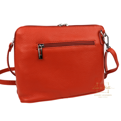 Rectangular Structured Italian Grain Leather Crossbody Bag with Adjustable Straps
