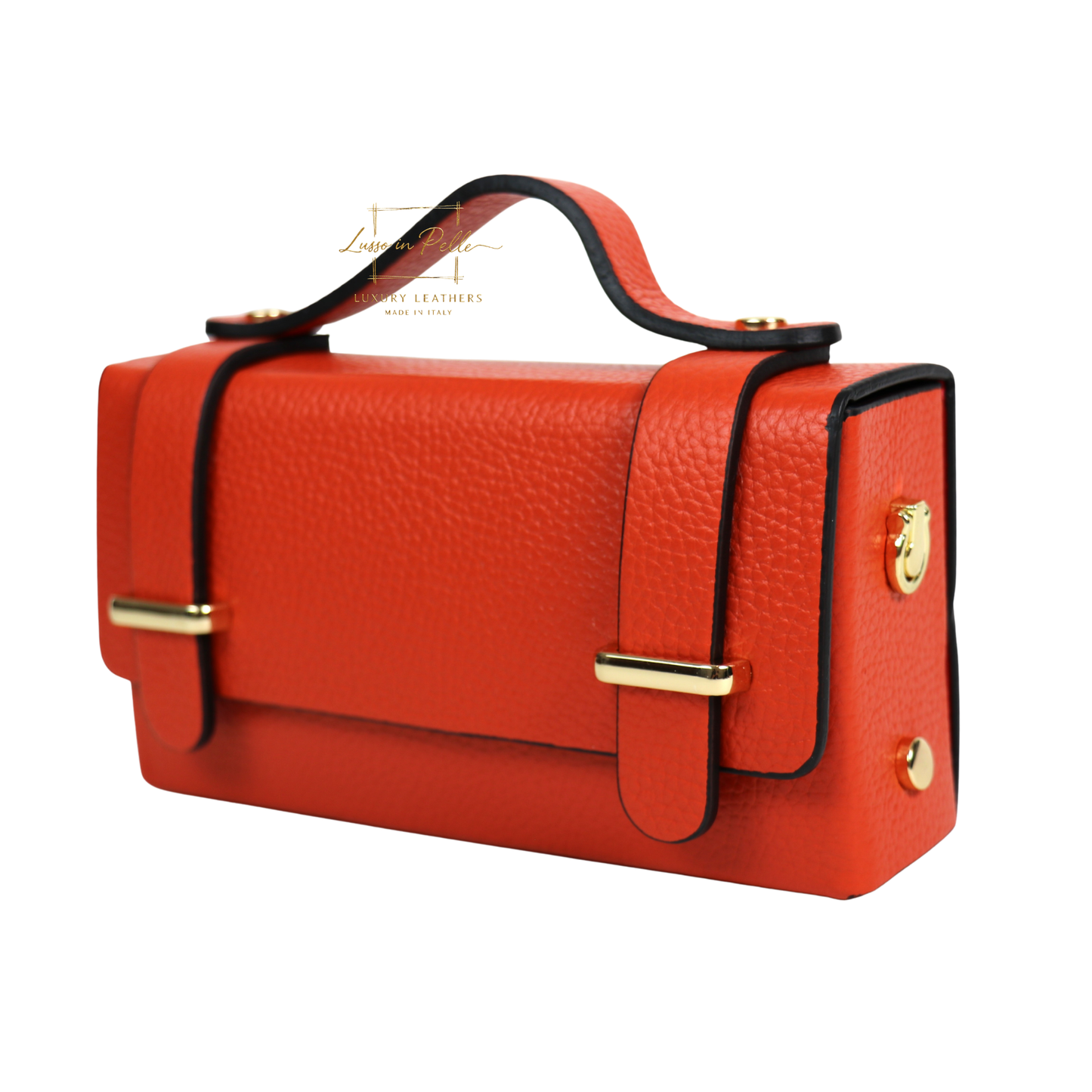 Small Genuine Leather Satchel Bag with Top Handle and Chain Straps