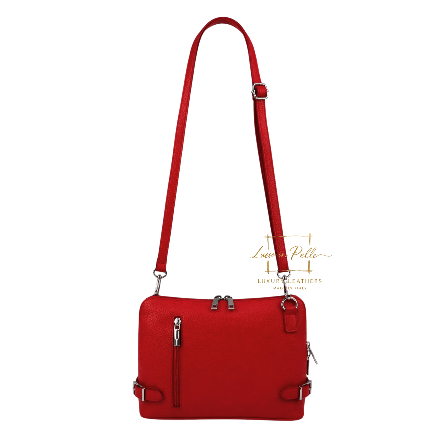 Rectangular Structured Italian Grain Leather Crossbody Bag with Adjustable Straps