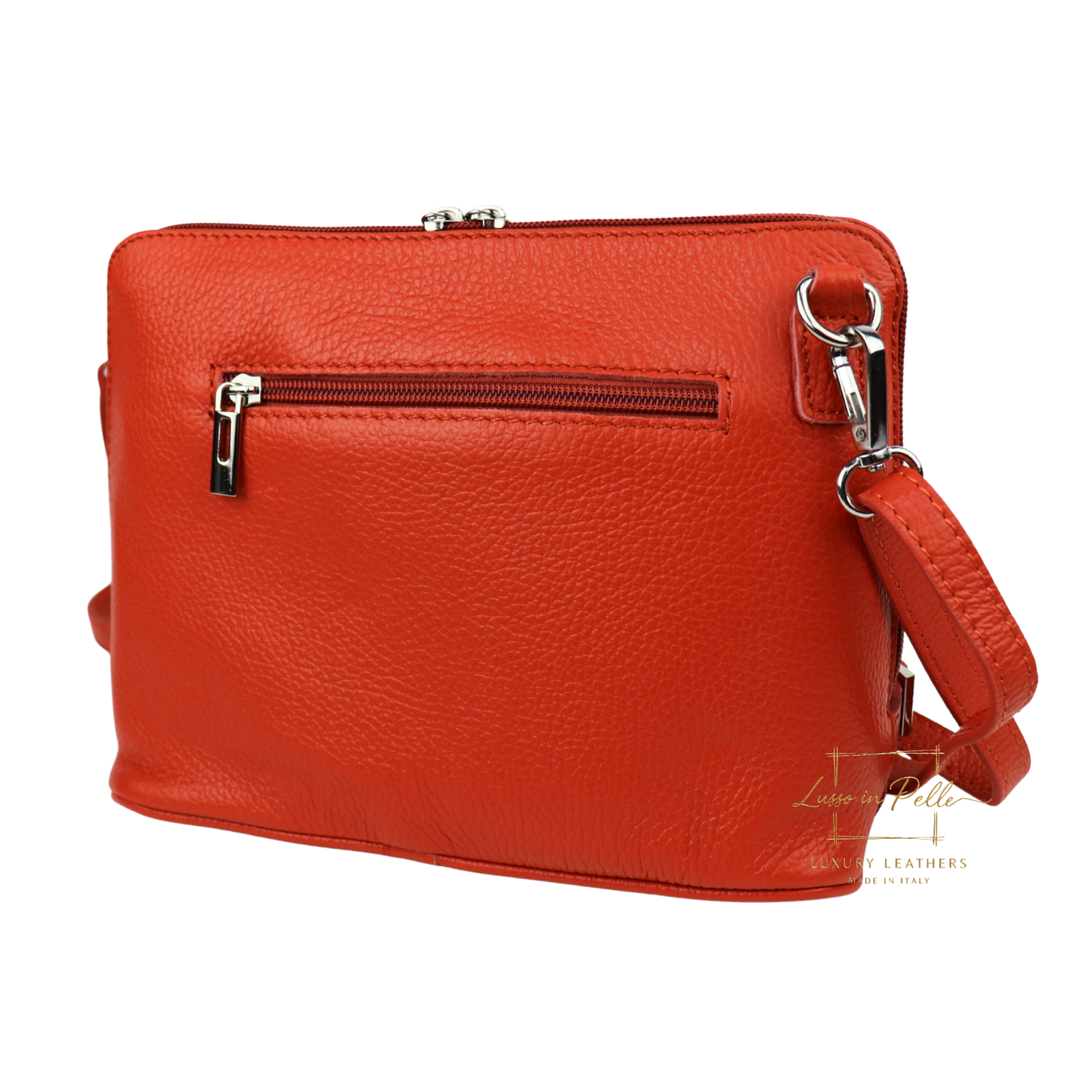 Rectangular Structured Italian Grain Leather Crossbody Bag with Adjustable Straps