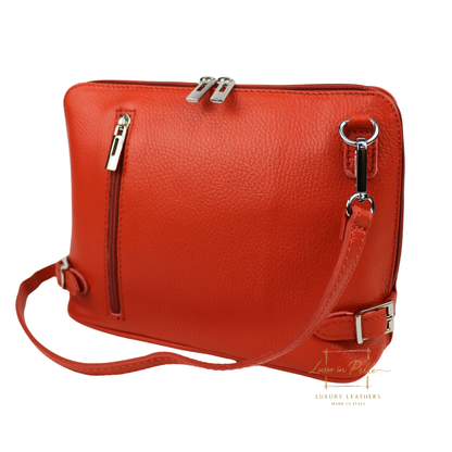 Rectangular Structured Italian Grain Leather Crossbody Bag with Adjustable Straps