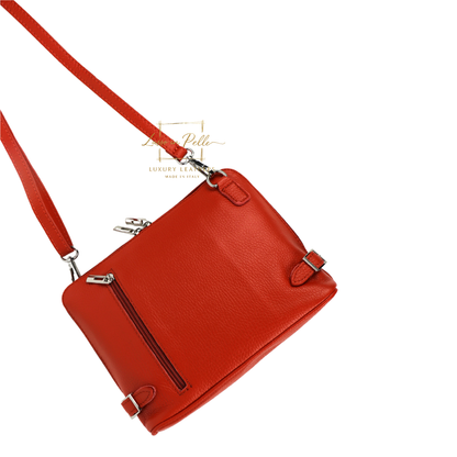 Rectangular Structured Italian Grain Leather Crossbody Bag with Adjustable Straps
