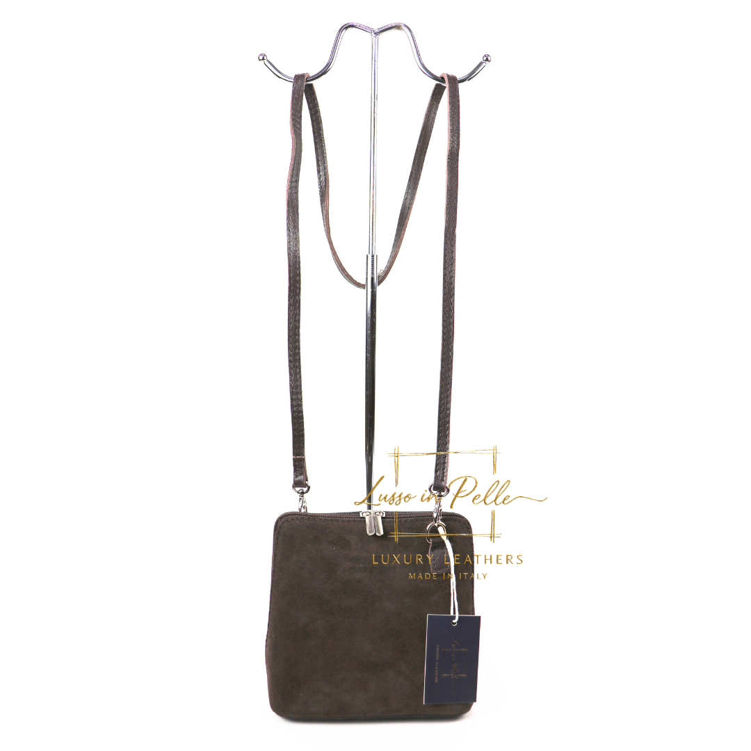 Small Suede Front Grain Leather Handbag with Detachable Straps