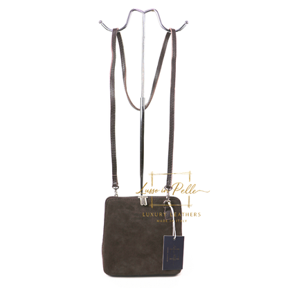 Small Suede Front Grain Leather Handbag with Detachable Straps