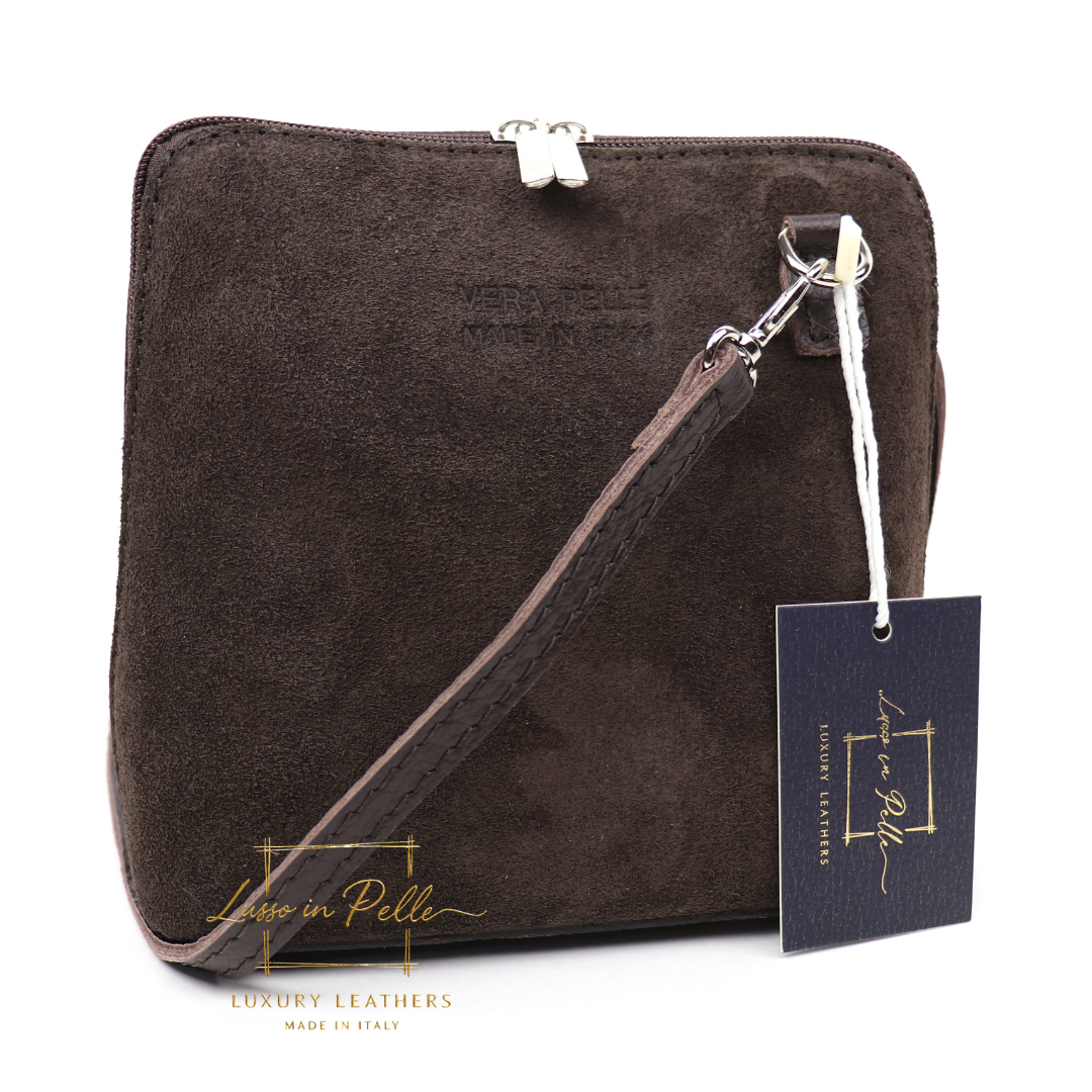 Small Suede Front Grain Leather Handbag with Detachable Straps