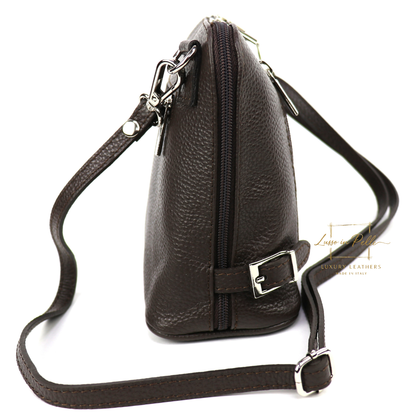 Rectangular Structured Italian Grain Leather Crossbody Bag with Adjustable Straps
