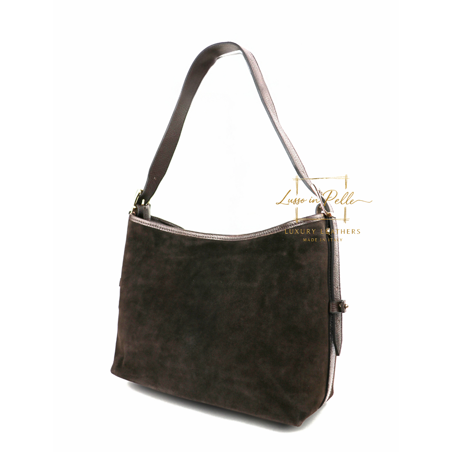 Medium Suede Handbag with Adjustable Leather Straps