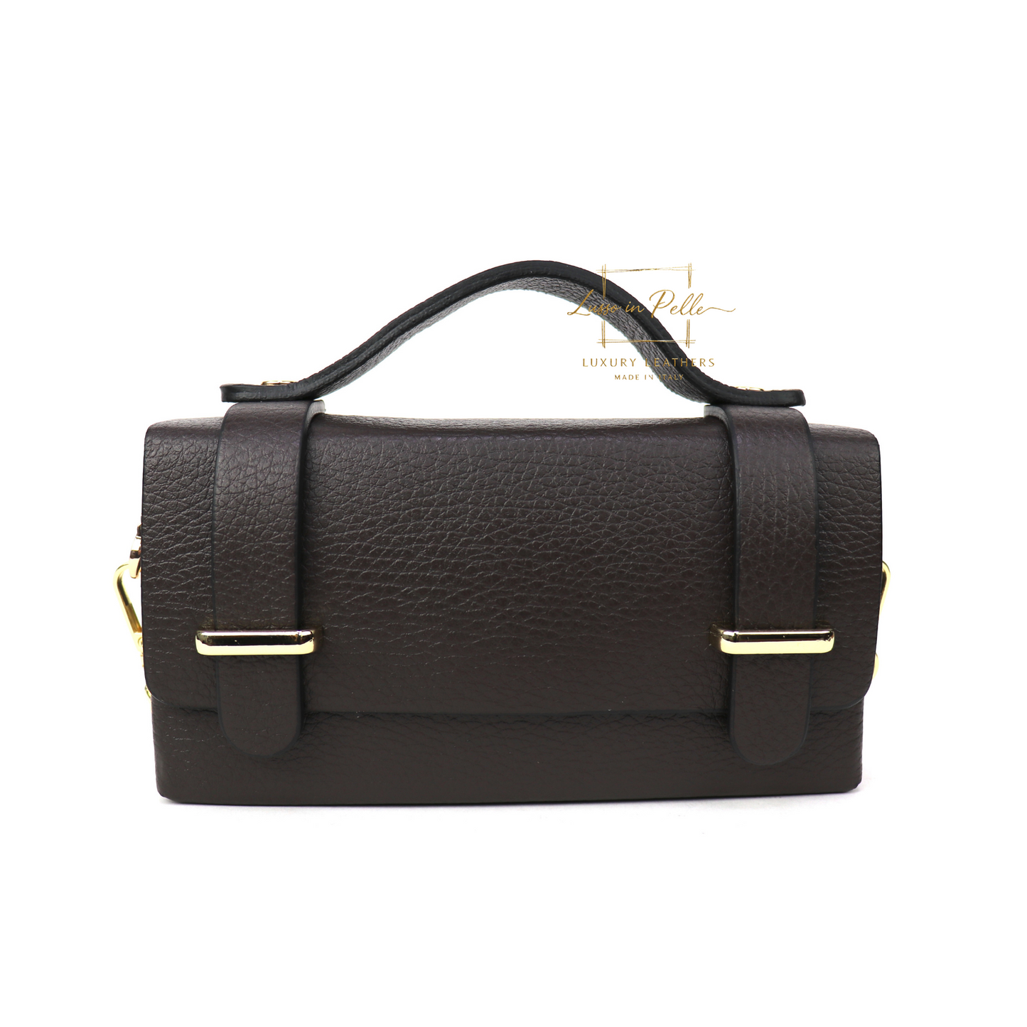 Small Genuine Leather Satchel Bag with Top Handle and Chain Straps