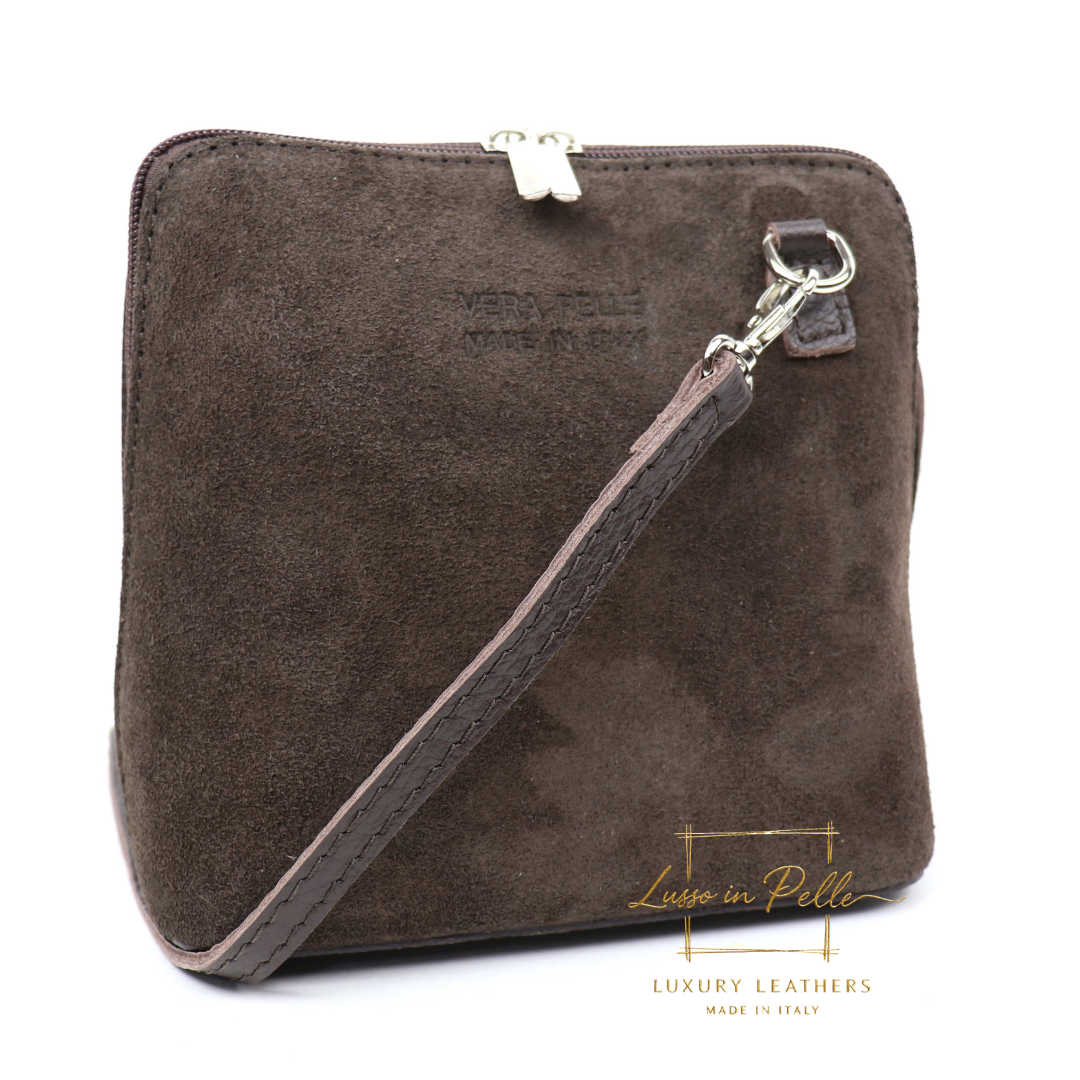 Small Suede Front Grain Leather Handbag with Detachable Straps
