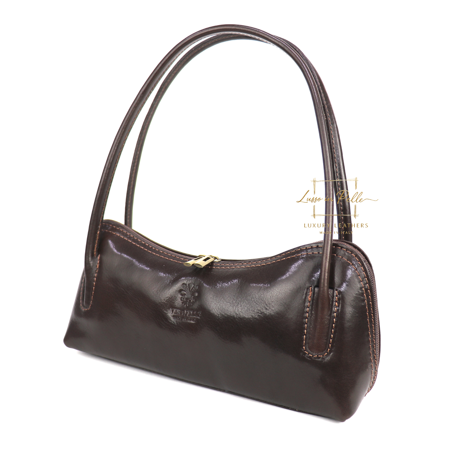 Buffered Leather Elongated Structured Florence Shoulder Bag