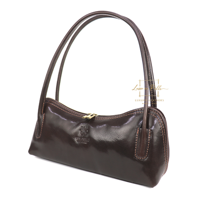 Buffered Leather Elongated Structured Florence Shoulder Bag