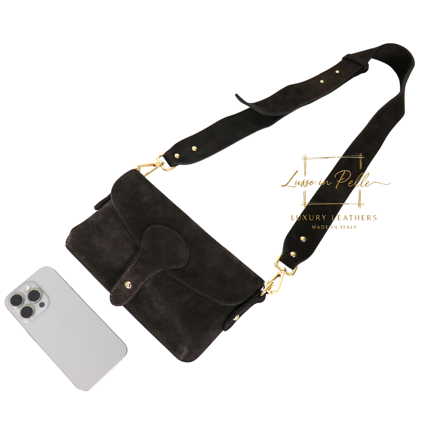 Small Suede Crossbody Bag with Wide Adjustable Strap